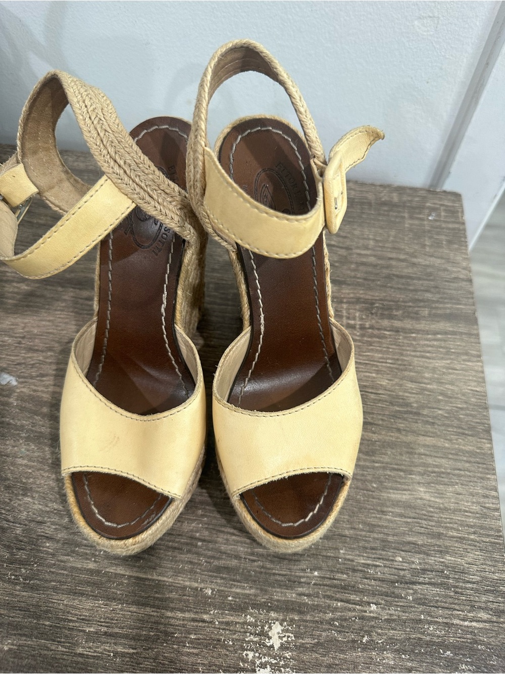 Classic Wedge Espadrille Sandals in Light Yellow